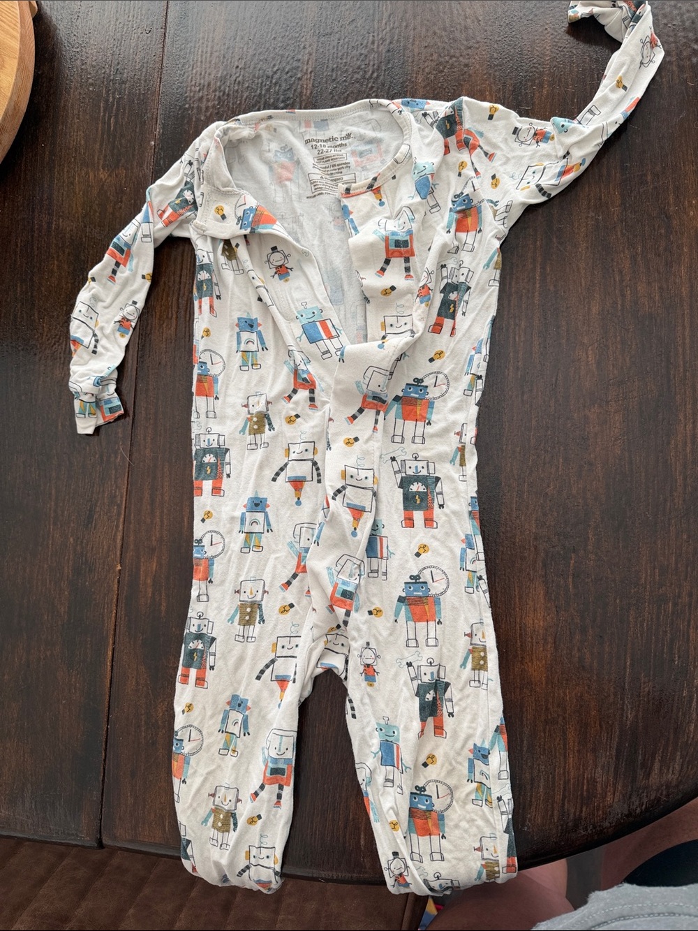 Magnetic Me White Robot Print One-Piece Footie with Blue and Orange Accents